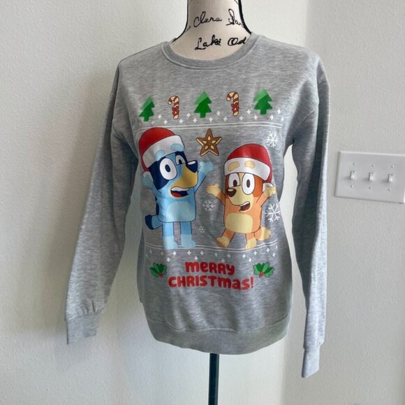 BLUEY & CHILLY HELLER UGLY CHRISTMAS SWEATSHIRT SZ S KIDS L GRAY CARTOON KAWAII - Picture 14 of 16